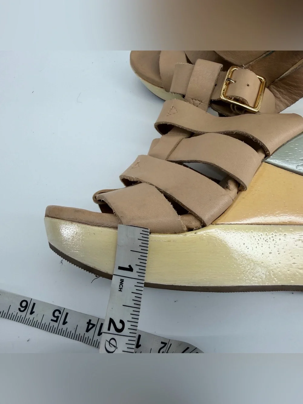 Diane von Furstenberg DVF Tan Leather Strappy Wedge Platform Sandals Size 5.5